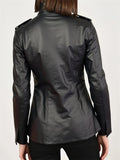 Women's Vintage Black Faux Leather Open Cardigan Jackets