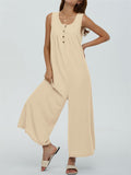 Relaxed U Neck Sleeveless Side Pocket Wide Leg Jumpsuit for Women