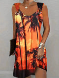 Women's Retro Elegant Printed Knee Length Sleeveless Dress