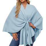 ‌Womens Elegant Cross Front Soft Poncho Sweater Shawl Wrap