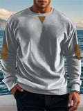 Men's Corduroy Contrast Color Round Neck Long Sleeve Shirt