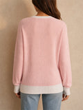 Women Loose Ribbed Color Block Pullover Casual Sweatshirts
