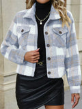 Women's Casual Plaid Single Breasted Waist Length Long Sleeve Coat