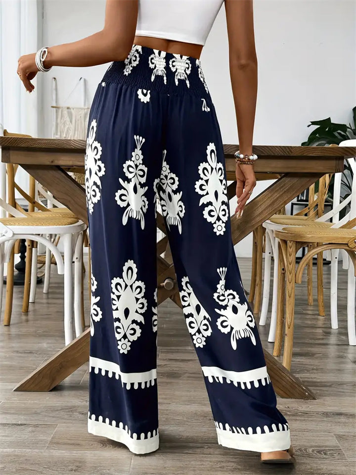Women's Ethnic Style Printed High Waist Drawstring Wide Leg Pants