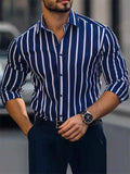 Men's Casual Button Up Striped Long Sleeve Slim Fit Lapel Shirts