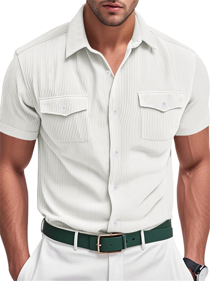 Men's Casual Solid Color Corduroy Lapel Cargo Shirts