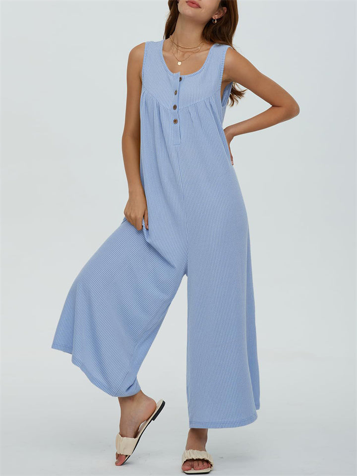 Relaxed U Neck Sleeveless Side Pocket Wide Leg Jumpsuit for Women