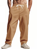 Men's Casual Linen Drawstring Wide Leg Beach Pants