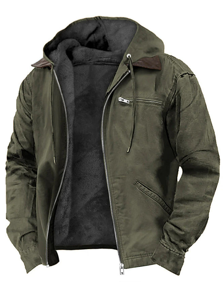 ‌Men's Fleece Lined Hooded Coat Warm Winter Outwear