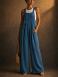 Women Summer Wide Leg Overalls Loose Jumpsuit with Pockets