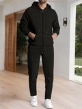 Sporty Waffle Long Sleeve Hooded Outfits for Men