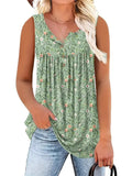 Plus Size Women's Summer Floral Printed Round Neck Sleeveless Shirts