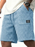 Men Retro Loose Fit Drawstring Summer Corduroy Shorts