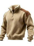 Men's Winter Patchwork Stand Collar Fleece Lined Zipper Sweatshirts
