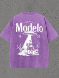 Unisex Modelo Vintage Acid Wash UFO Cowboy Graphic T Shirts