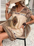 Women's Geometric Print Retro V-Neck Dresses