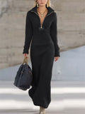 A‌utumn Cozy Fleece Half Zipper Lapel Long Dress for Women‌