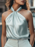 Women's Elegant Solid Color Halter Sleeveless Shirts