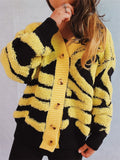 Women's Contrast Color Button V Neck Single Breasted Cardigan Sweaters