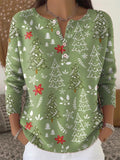 ‌Women's Autumn Casual Buttons Pullover Christmas Tree Print Knit Sweaters