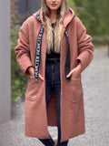 Women's Fleece Letters Patchwork Hooded Coat with Pockets