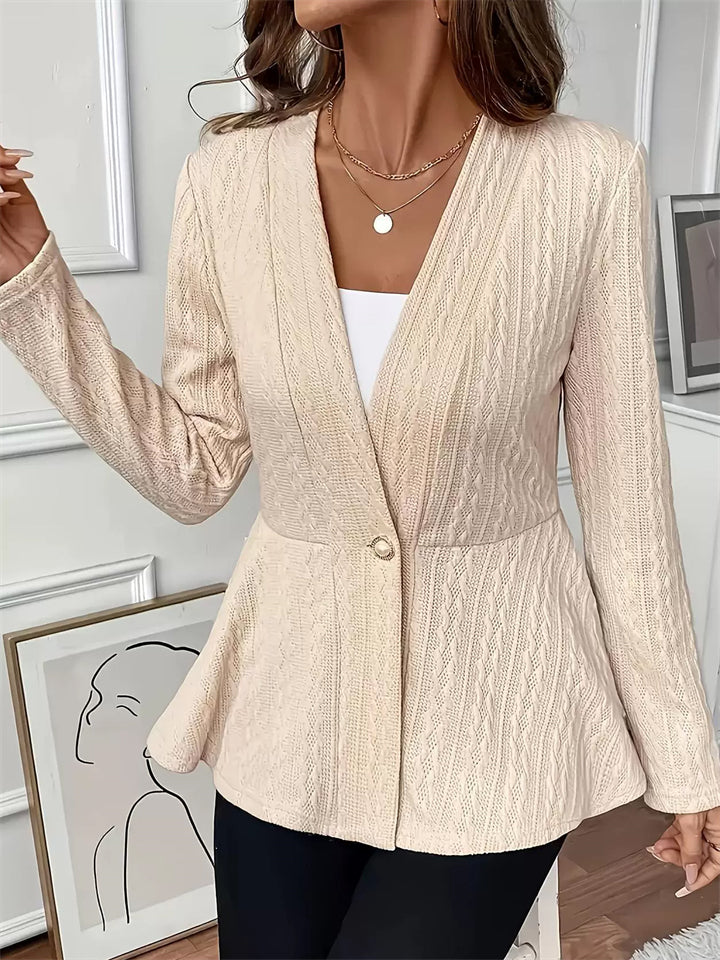 Women's Casual Solid Color Jacquard V Neck One-Button Cardigan Blouses