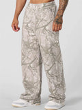 Men's Casual Camouflage Printed Mid Waist Elastic Straight Wide Leg Trousers
