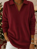 ‌Womens Loose Comfy Lapel V Neck Pullover Sweatshirt‌s
