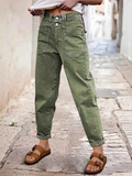 Women's Green Stylish Casual Mid Waist Loose Fit Utility Cargo Denim Pants