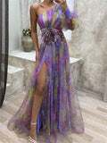 Women's Fashion Tulle Asymmetric Off Shoulder Split Dress