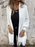 Women's Autumn Solid Color Soft Cardigan Cloak with Fringe Decor