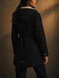 Women Winter Lined Drawstring Parka Hooded Jackets