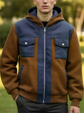 Men's Zip Front Casual Contrast Color Patchwork Outerwear‌ Hooded Jackets