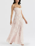 Ladies French Style Spaghetti Strap Backless Lace Long Dress