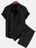 Men's 2Pcs Summer Button Up Short Sleeve Beach Shirt & Shorts Set