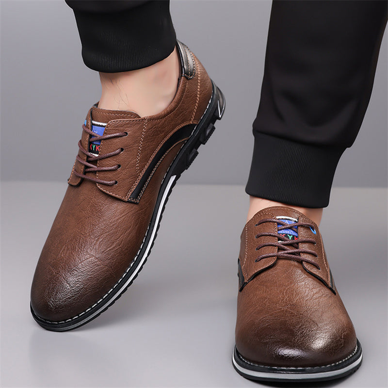 Men's Trendy Faux Leather Contrast Color Lace Up Flats Shoes