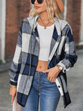 Women's Loose Plaid Long Sleeve Button Up Hooded Coat