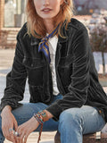 ‌Women's Autumn Velvet Vintage Waist-tightening Lapel Cargo Jacket