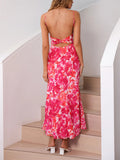 Female Spaghetti Strap French Style Printed Low-cut Dress