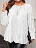 Women's Plus Size Vintage Pleated Round Neck Long-sleeved Blouses