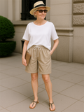 Women's Comfy Elastic Waistband Lace Up Bermuda Beach Shorts