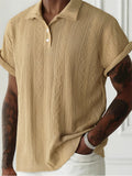 Men's Summer Hollow Argyle and Vertical Stripe Short Sleeve Polo Shirt‌s