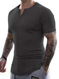 Men's Summer Casual V-Neck Slim Fit Pit Stripe Short Sleeve T-Shirts