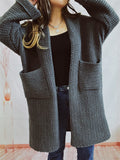 Women's Solid Color Pockets Knee Length Long Cardigan Sweater