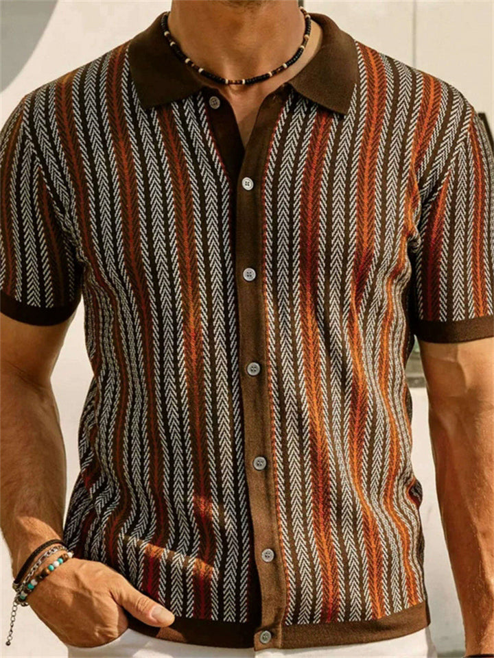 Men's Vintage Chevron Knit Short Sleeve Button Up Polo Shirts