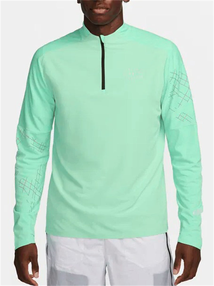 Men's Color Block Long Sleeve Half-Zip Stand Collar Performance Top