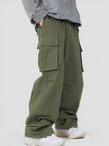 Men's Casual Streetwear Mid-Waist Loose Fit Multi-Pocket Cargo Trousers