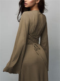 Ladies Elegant U-neck Flare Sleeve Strapped Dresses
