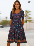 Women's Short Sleeved Floral Dresses with Pockets