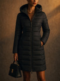 Women Detachable Hooded Slim Fit Mid Length Quilted Puffer Coat